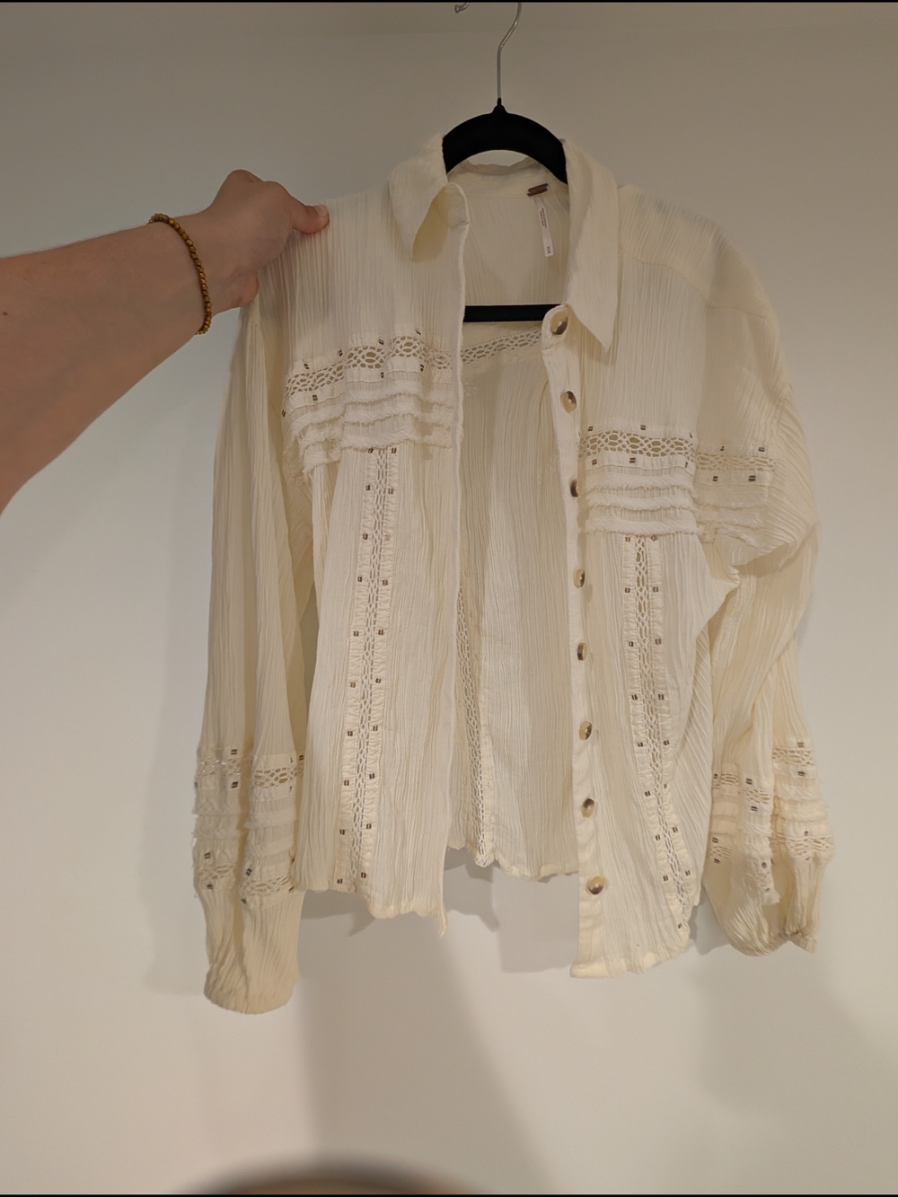 Free People Ivory Crinkle Top With Sequin Details